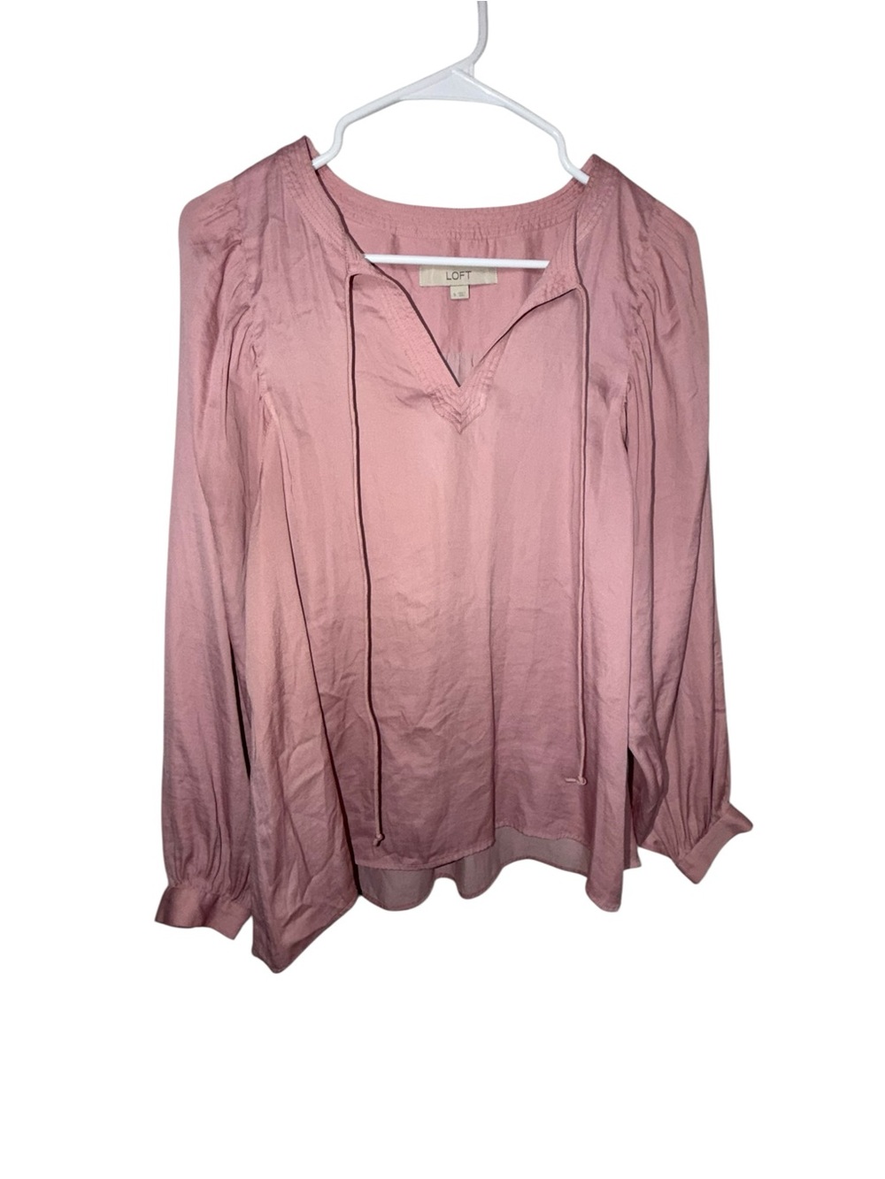 LOFT Dusty Rose Tie-Neck Peasant Blouse